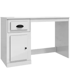 vidaXL Bureau avec tiroir blanc brillant 115x50x75cm bois d'ingénierie