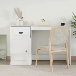 vidaXL Bureau avec tiroir blanc brillant 115x50x75cm bois d'ingénierie