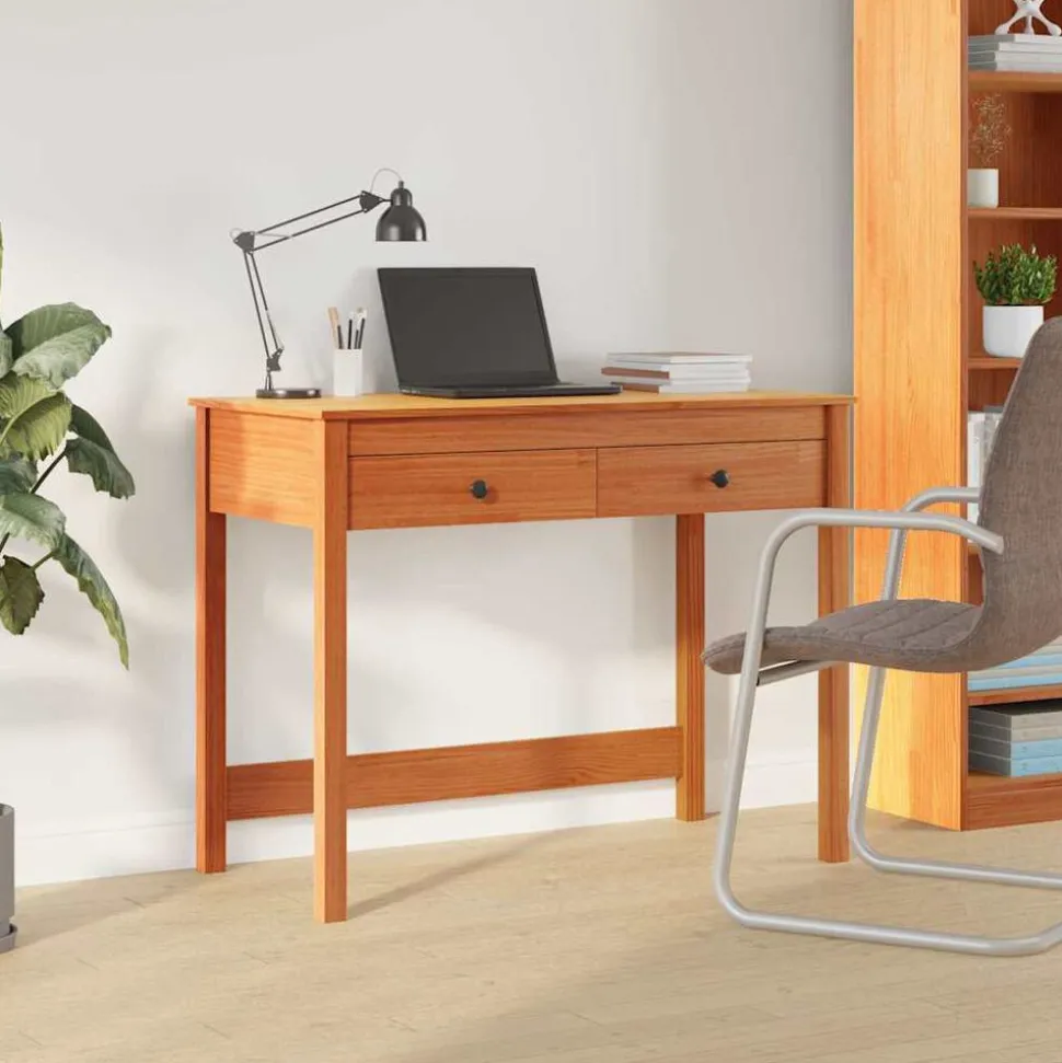 vidaXL Bureau avec tiroir Max Marron 100 x 50 x 78 cm Pin massif