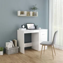 vidaXL Bureau Blanc brillant 100x50x76 cm Bois d’ingénierie