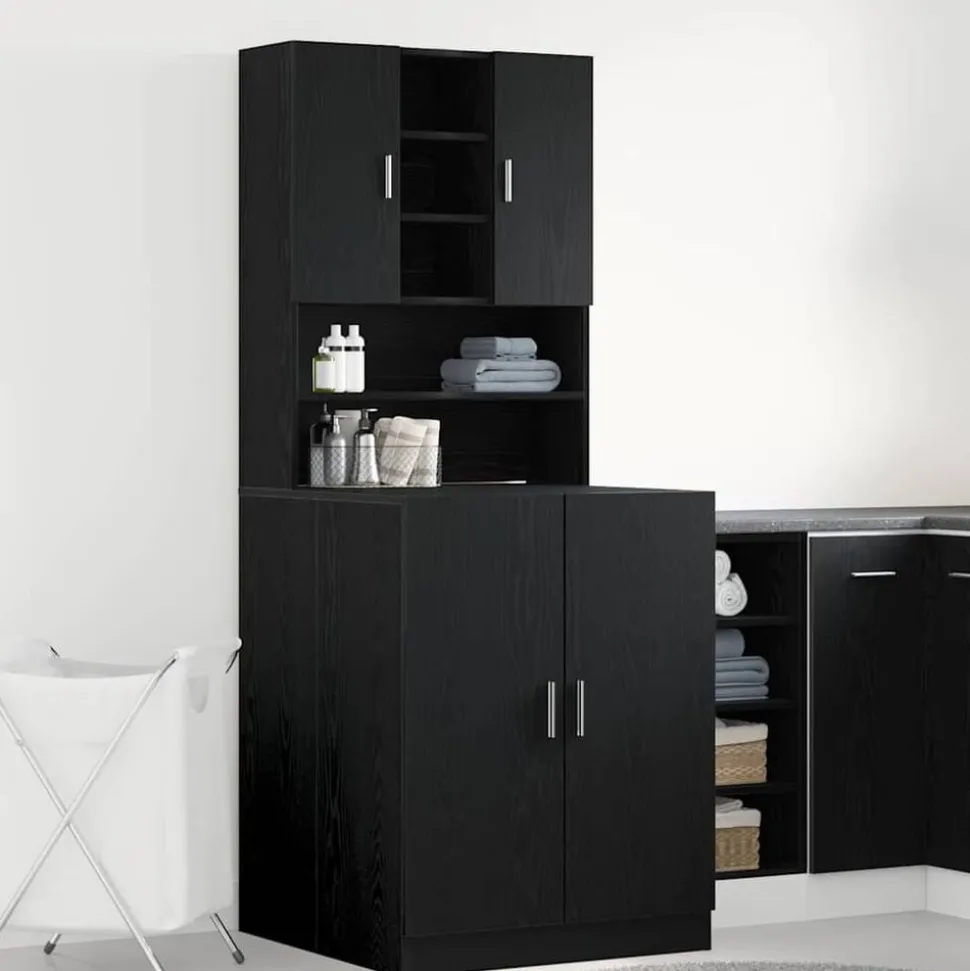vidaXL Cabinet pour lave-linge 2 pcs Chêne noir 70,5 x 71,5 x 181,5 cm