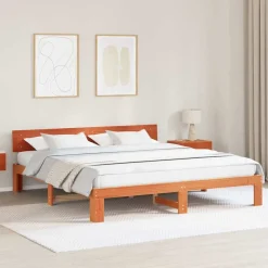 vidaXL Cadre de lit avec tête de lit Brun cire 200 x 200 cm Pin massif