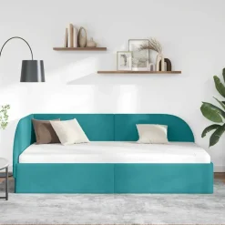 vidaXL Cadre de lit d'angle Turquoise 80 cm x 200 cm Velours