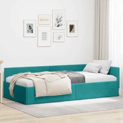 vidaXL Cadre de lit d'angle Turquoise 80 cm x 200 cm Velours