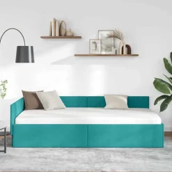 vidaXL Cadre de lit d'angle Turquoise 80 cm x 200 cm Velours