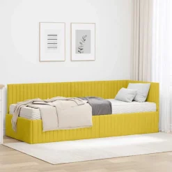 vidaXL Cadre de lit d'angle avec matelas 2 pcs Jaune Velours