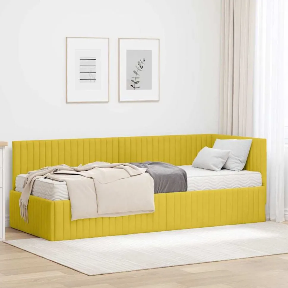 vidaXL Cadre de lit d'angle avec matelas 2 pcs Jaune Velours