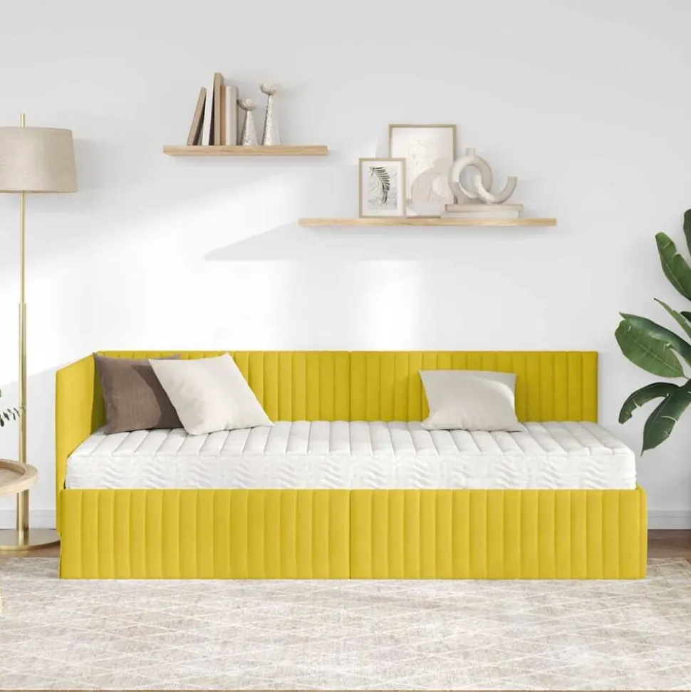 vidaXL Cadre de lit d'angle avec matelas 2 pcs Jaune Velours