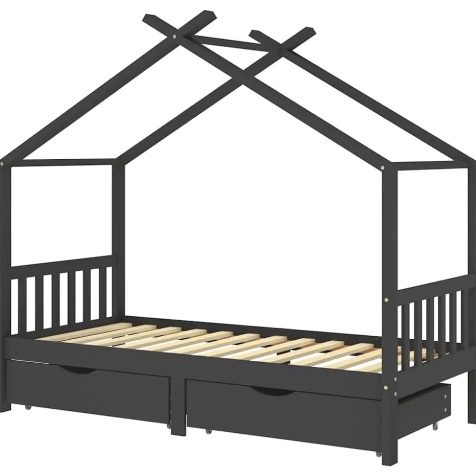 vidaXL Cadre de lit d'enfant avec tiroirs Gris foncé Pin 90x200 cm