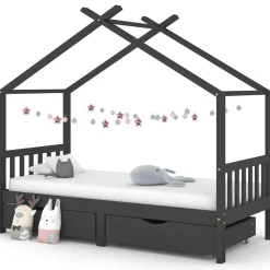 vidaXL Cadre de lit d'enfant avec tiroirs Gris foncé Pin 90x200 cm