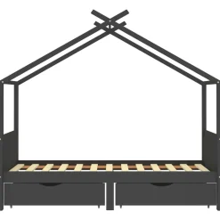 vidaXL Cadre de lit d'enfant avec tiroirs Gris foncé Pin 90x200 cm