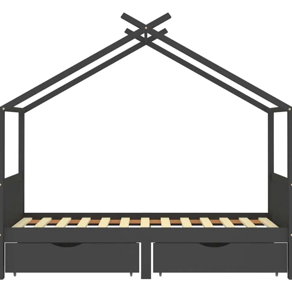vidaXL Cadre de lit d'enfant avec tiroirs Gris foncé Pin 90x200 cm