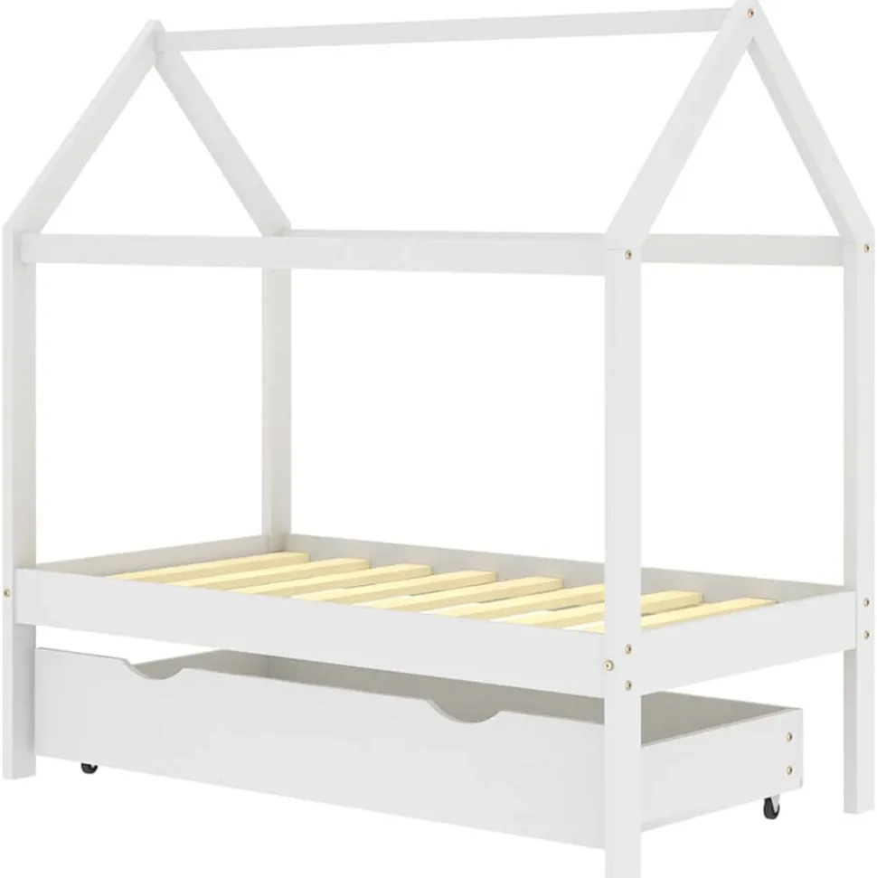 vidaXL Cadre de lit d'enfant avec un tiroir Blanc Pin massif 70x140 cm