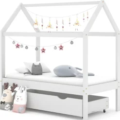 vidaXL Cadre de lit d'enfant avec un tiroir Blanc Pin massif 70x140 cm