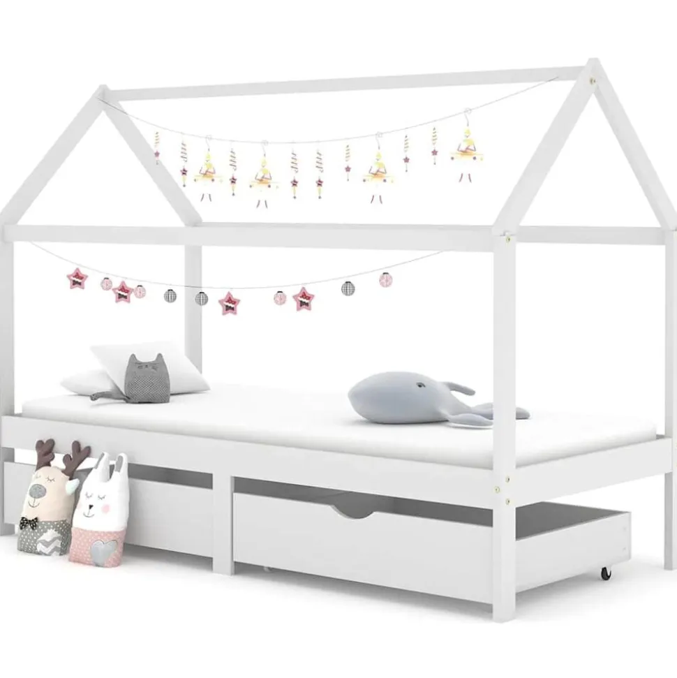 vidaXL Cadre de lit d'enfant avec tiroirs Blanc Pin massif 90x200 cm
