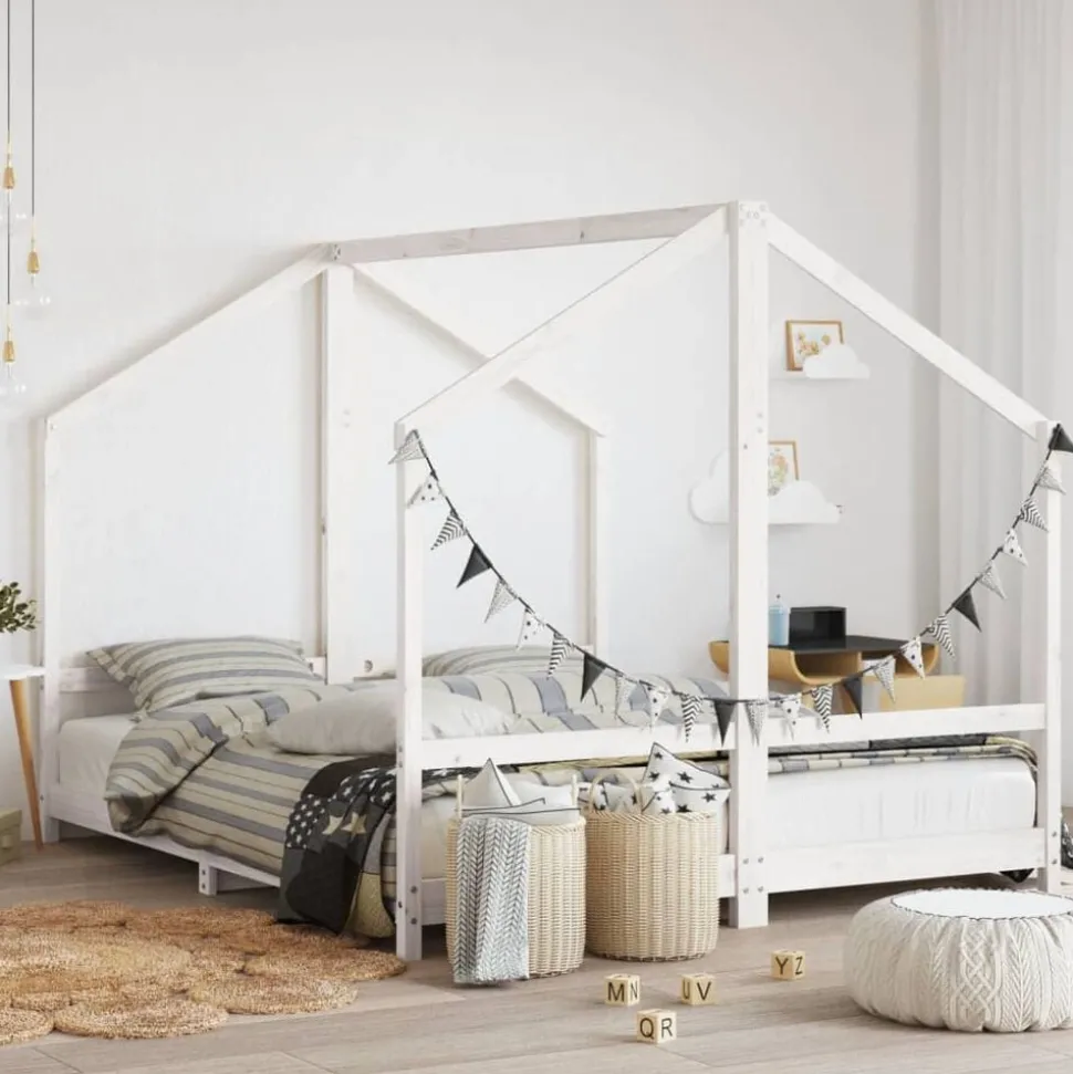 vidaXL Cadre de lit d'enfant blanc 2x(80x200) cm bois de pin massif
