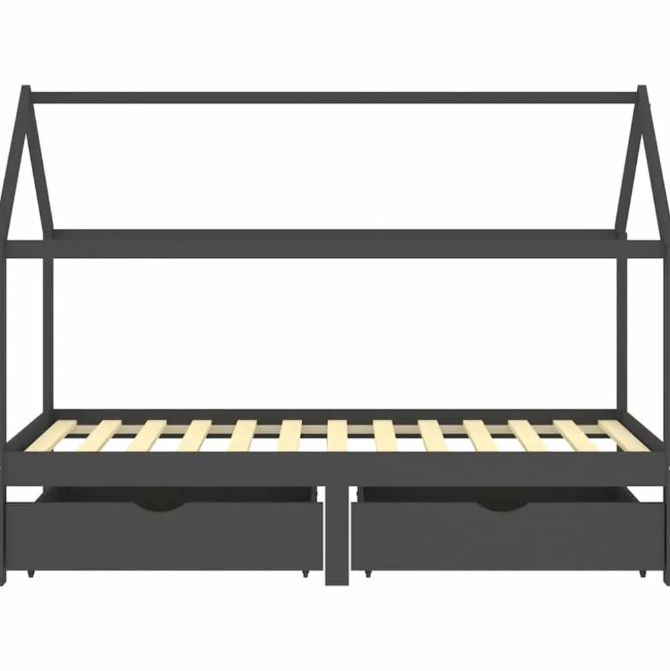 vidaXL Cadre de lit d'enfant avec tiroirs Gris foncé Pin 90x200 cm