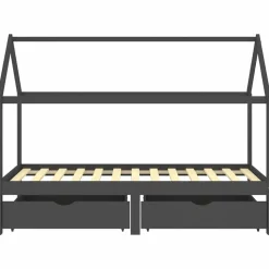 vidaXL Cadre de lit d'enfant avec tiroirs Gris foncé Pin 90x200 cm