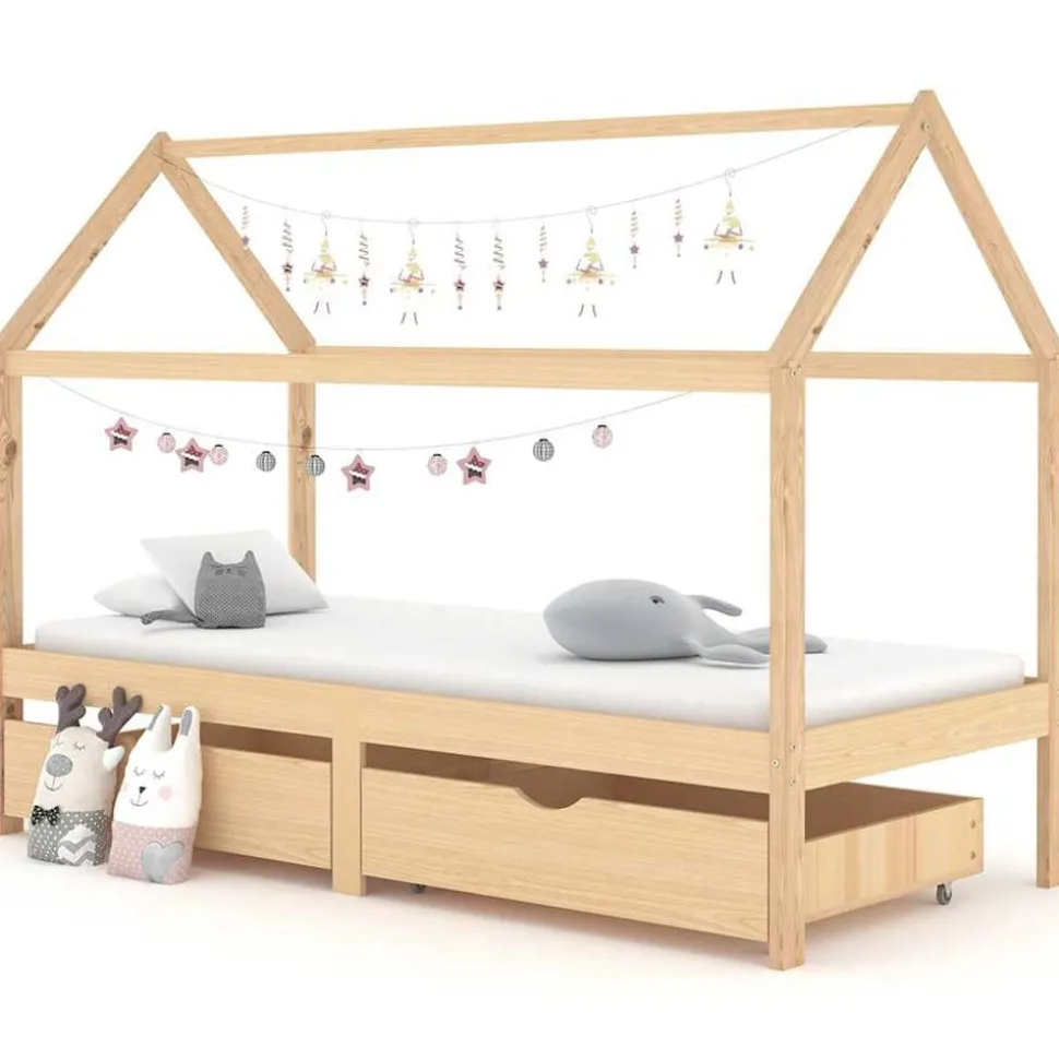 vidaXL Cadre de lit d'enfant avec tiroirs Bois de pin massif 90x200 cm