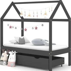 vidaXL Cadre de lit d'enfant avec un tiroir Gris foncé Pin 70x140 cm