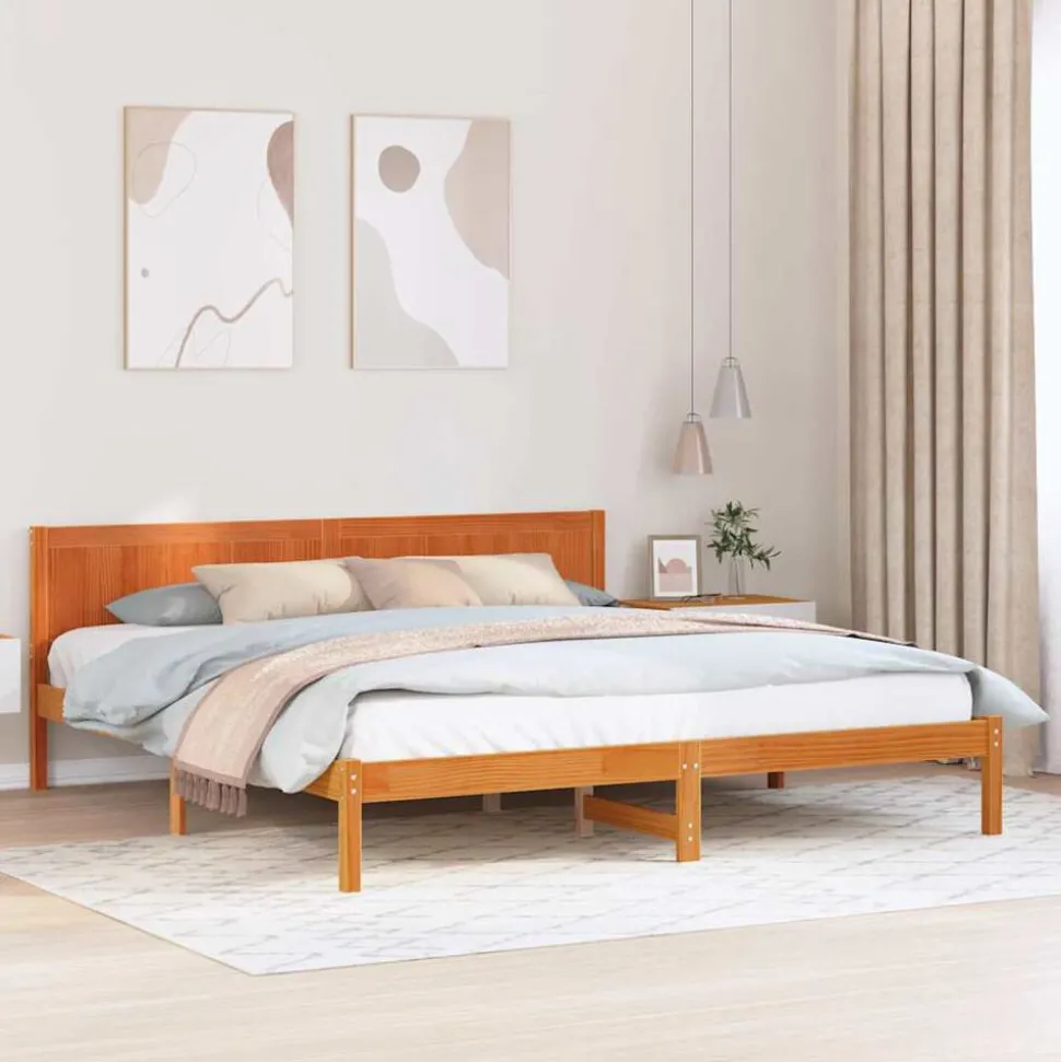 vidaXL Cadre de lit Marron 200 x 200 cm Bois de pin massif