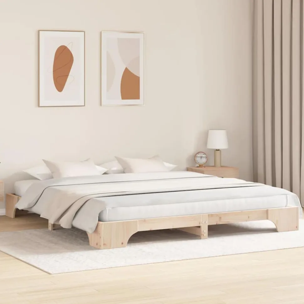 vidaXL Cadre de lit Naturel 200 x 200 cm Pin massif