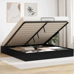 vidaXL Cadre de lit ottoman avec stockage Chêne Noir 203 x 180 x 25 cm