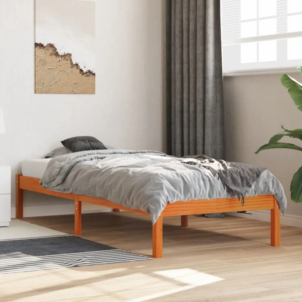 vidaXL Cadre de lit sans matelas cire marron 75x190 cm bois pin massif