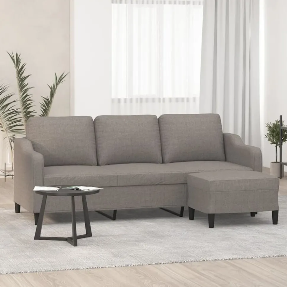 vidaXL Canapé à 3 places avec repose-pieds Taupe 180 cm Tissu