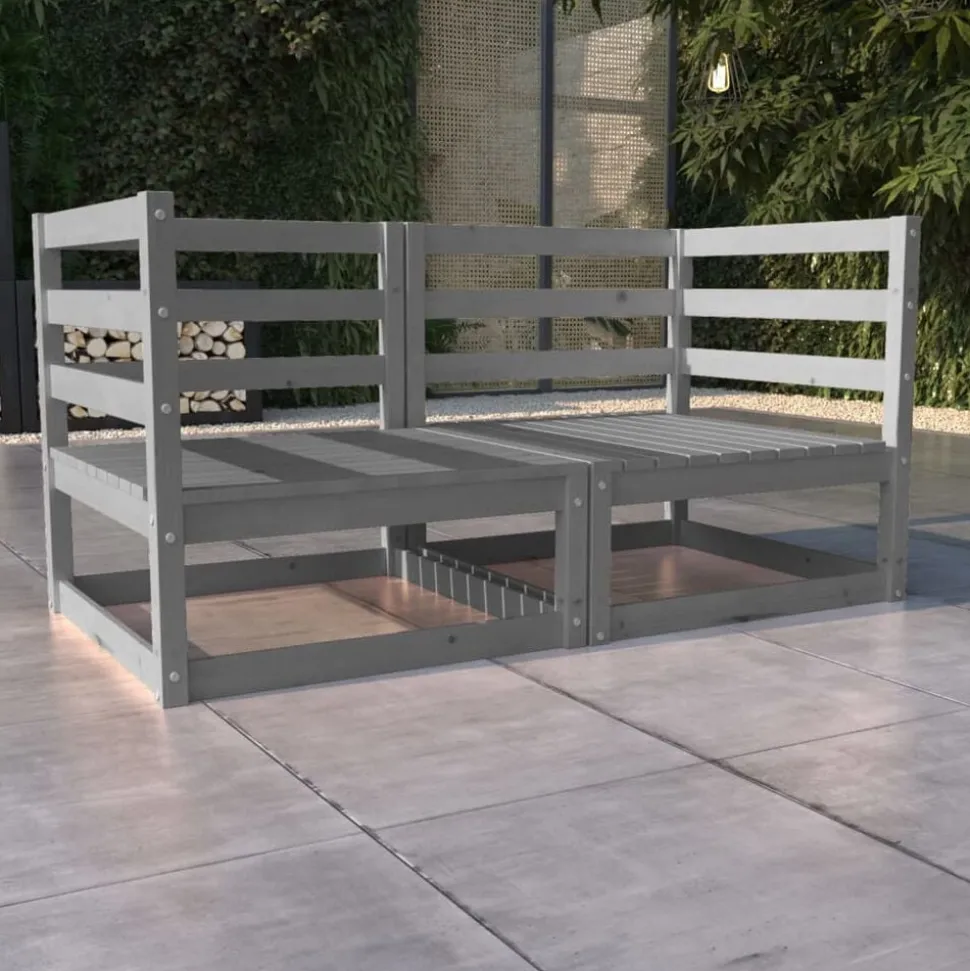 vidaXL Canapé à 2 places de jardin Gris Bois de pin solide