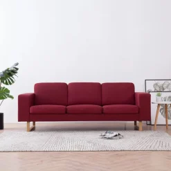 vidaXL Canapé à 3 places tissu rouge bordeaux