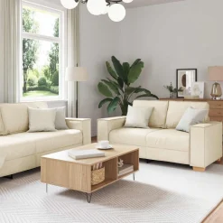 vidaXL Canapé 2 pcs Beige 220 x 80 x 84 cm Tissu en lin mélangé