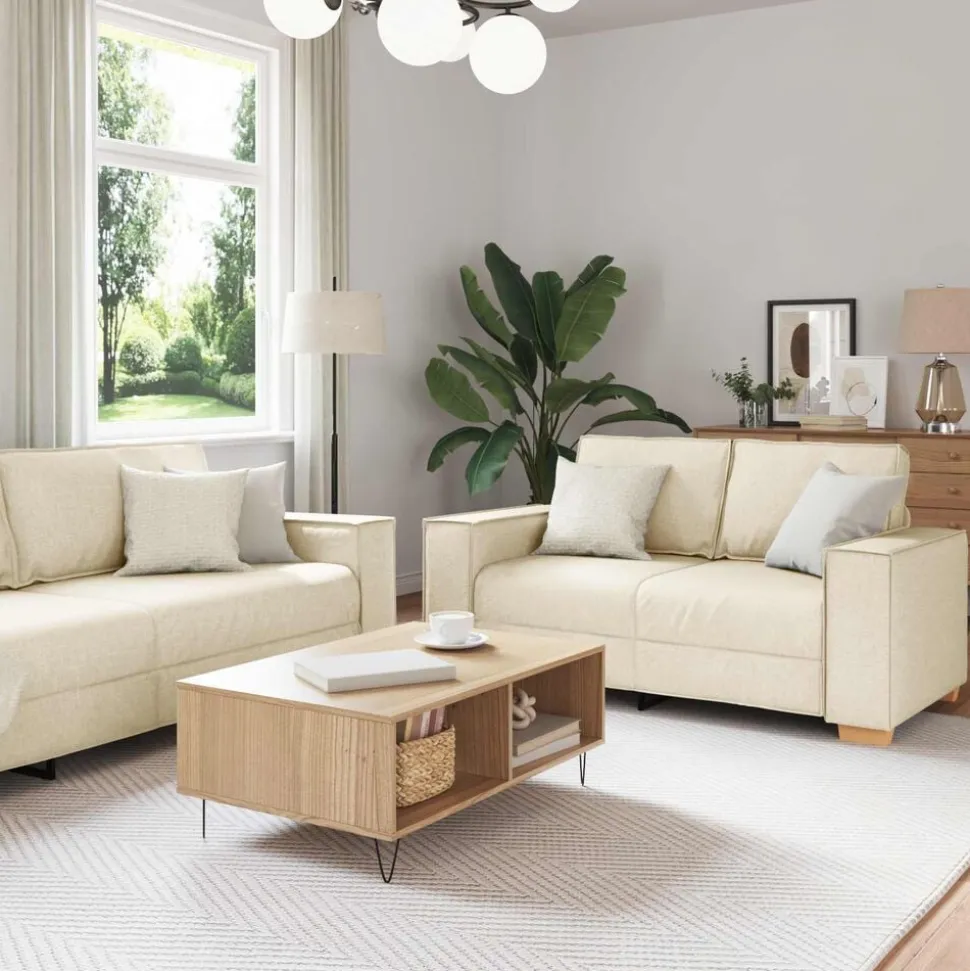 vidaXL Canapé 2 pcs Beige 220 x 80 x 84 cm Tissu en lin mélangé