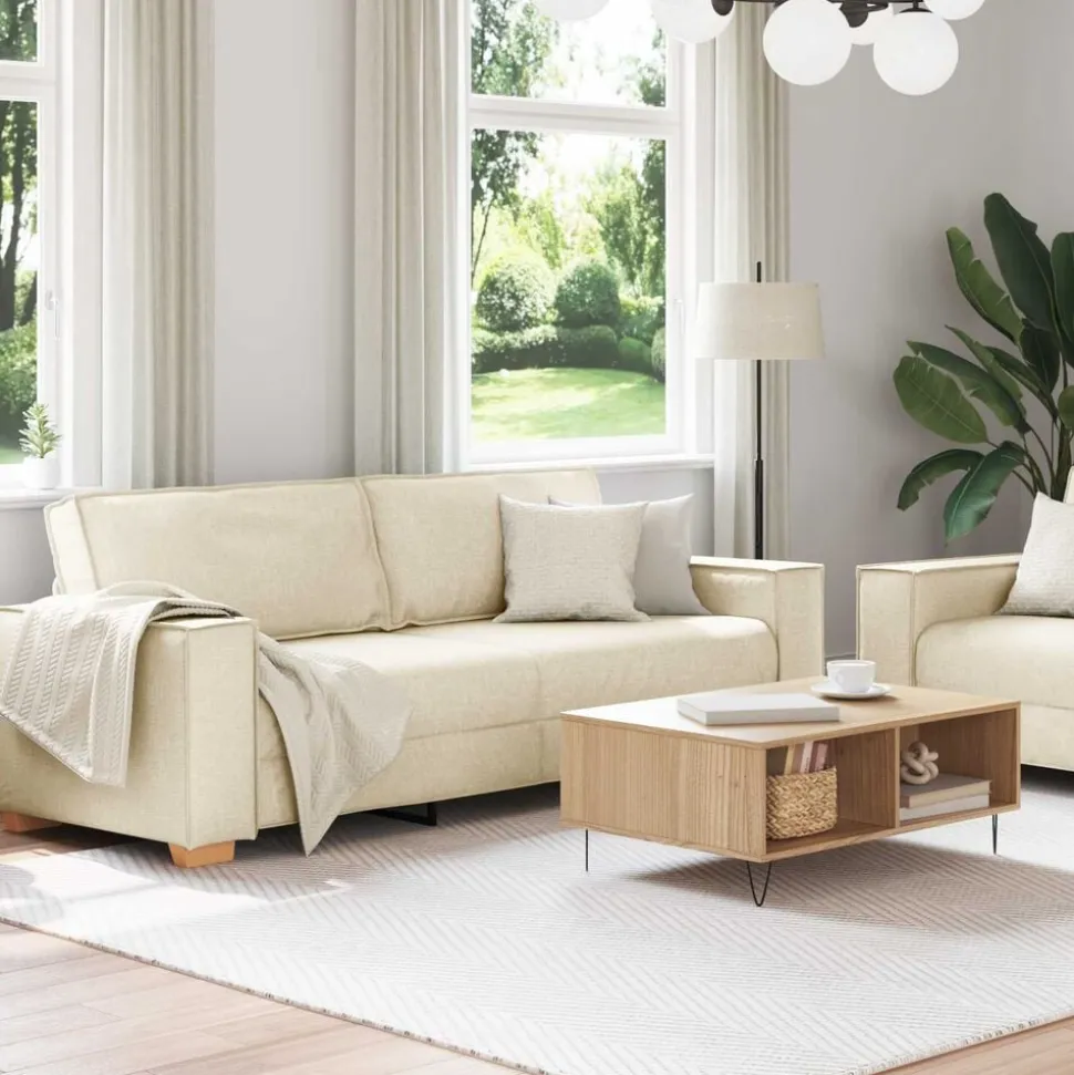 vidaXL Canapé 2 pcs Beige 220 x 80 x 84 cm Tissu en lin mélangé