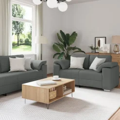 vidaXL Canapé 2 pcs Gris foncé 219 x 80 x 82 cm tissu