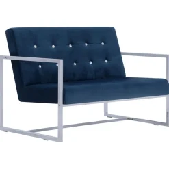 vidaXL Canapé 2 places avec accoudoirs Bleu Chrome et velours