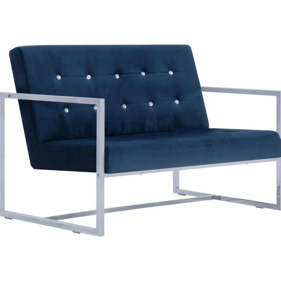 vidaXL Canapé 2 places avec accoudoirs Bleu Chrome et velours