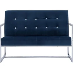 vidaXL Canapé 2 places avec accoudoirs Bleu Chrome et velours