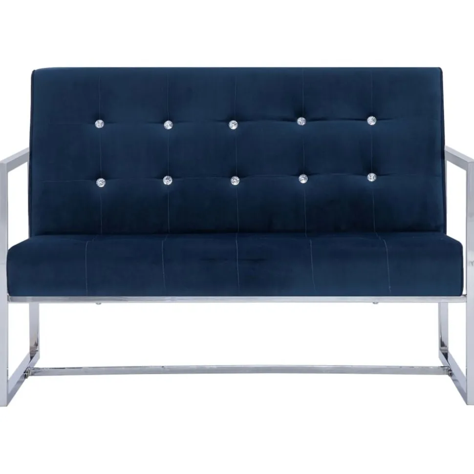vidaXL Canapé 2 places avec accoudoirs Bleu Chrome et velours