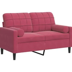 vidaXL Canapé 2 places avec oreillers bordeaux 120 cm velours