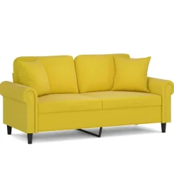 vidaXL Canapé 2 places avec oreillers décoratifs jaune 140 cm velours