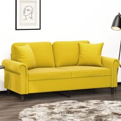 vidaXL Canapé 2 places avec oreillers décoratifs jaune 140 cm velours