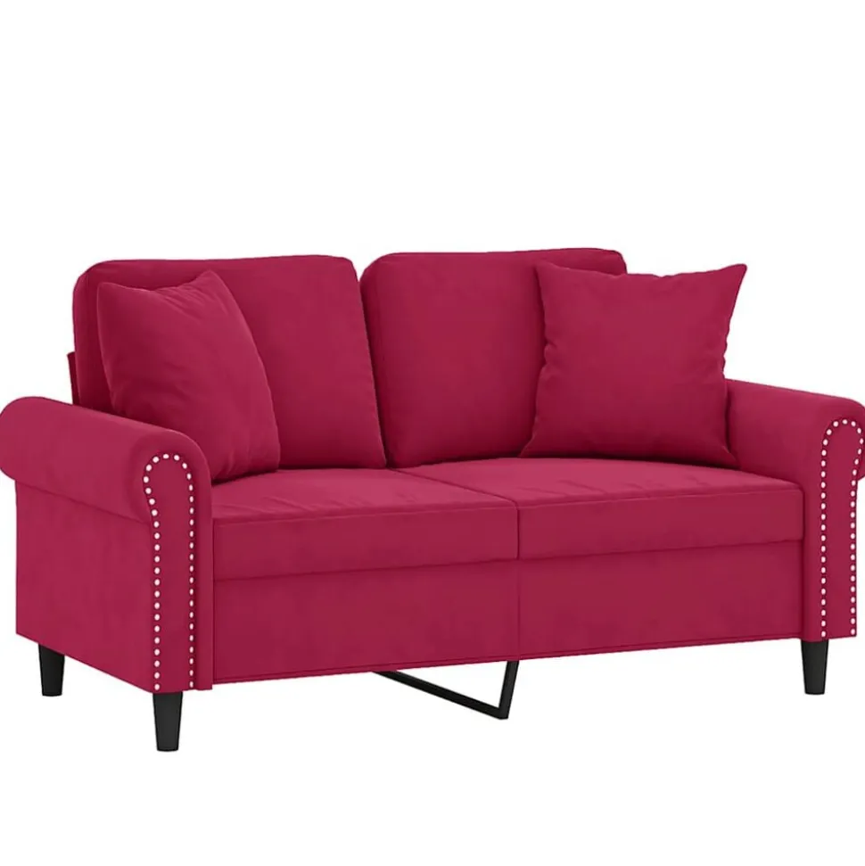 vidaXL Canapé 2 places avec oreillers bordeaux 120 cm velours