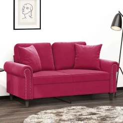 vidaXL Canapé 2 places avec oreillers bordeaux 120 cm velours