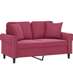 vidaXL Canapé 2 places avec oreillers bordeaux 120 cm velours