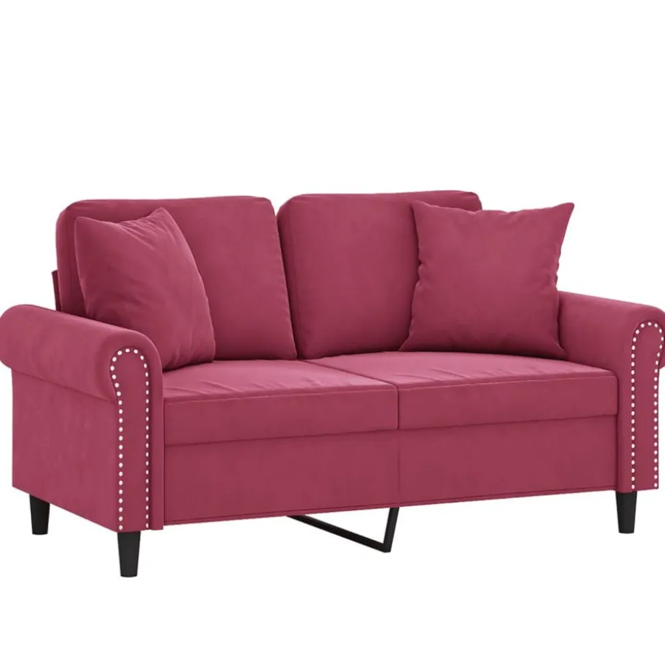 vidaXL Canapé 2 places avec oreillers bordeaux 120 cm velours