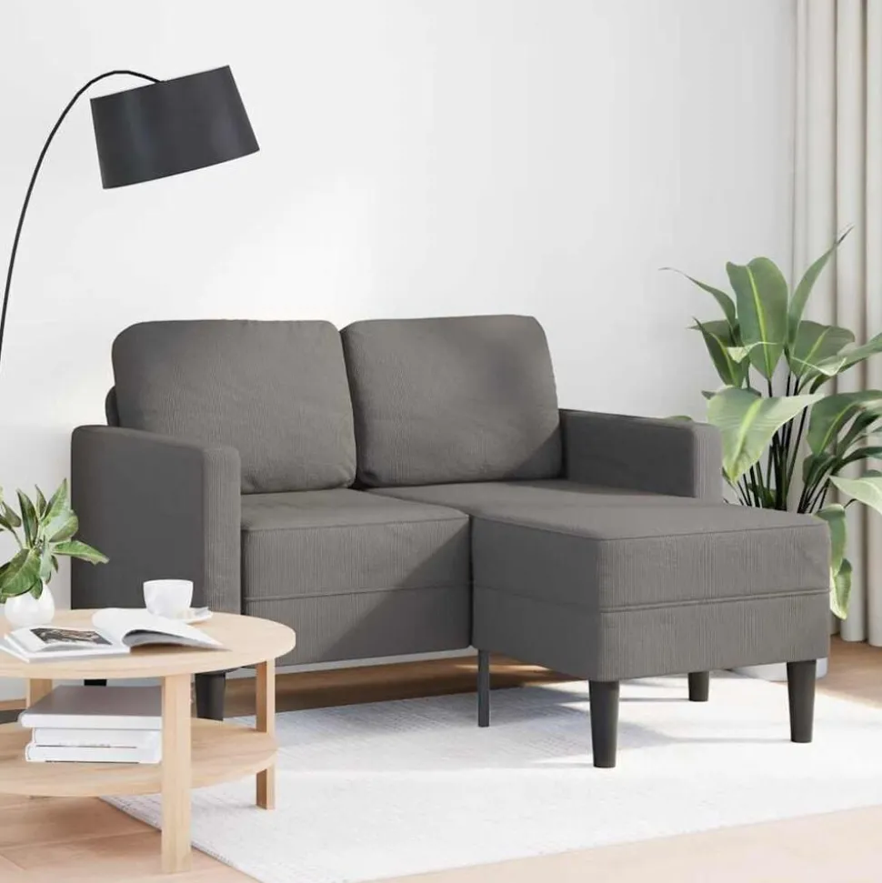 vidaXL Canapé 2 places avec méridienne en L gris clair 125 cm lin