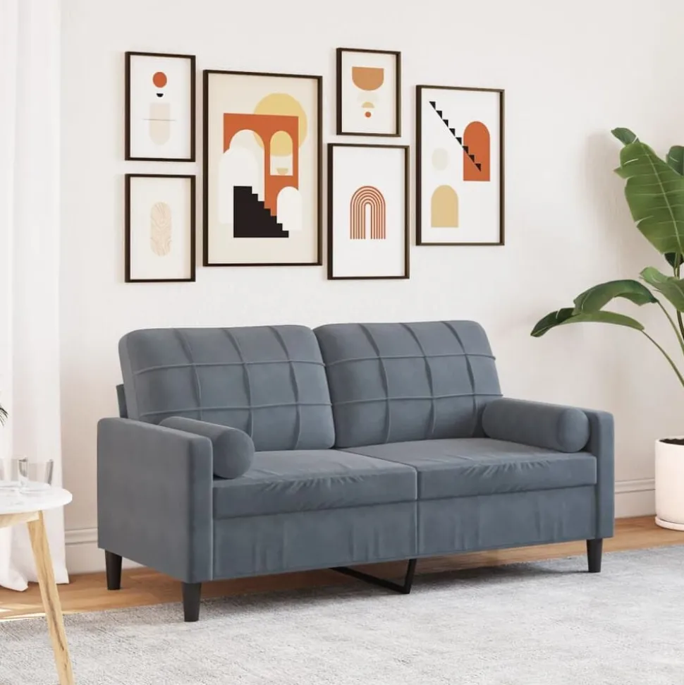 vidaXL Canapé 2 places avec oreillers gris foncé 140 cm velours