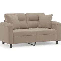 vidaXL Canapé 2 places avec oreillers taupe 120 cm tissu microfibre
