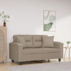 vidaXL Canapé 2 places avec oreillers taupe 120 cm tissu microfibre